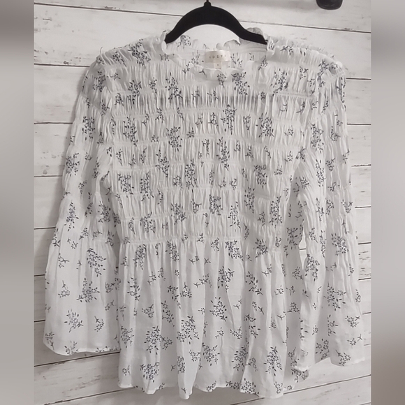 Adiva Smocked Blouse in Blue and White NWT - Picture 2 of 12